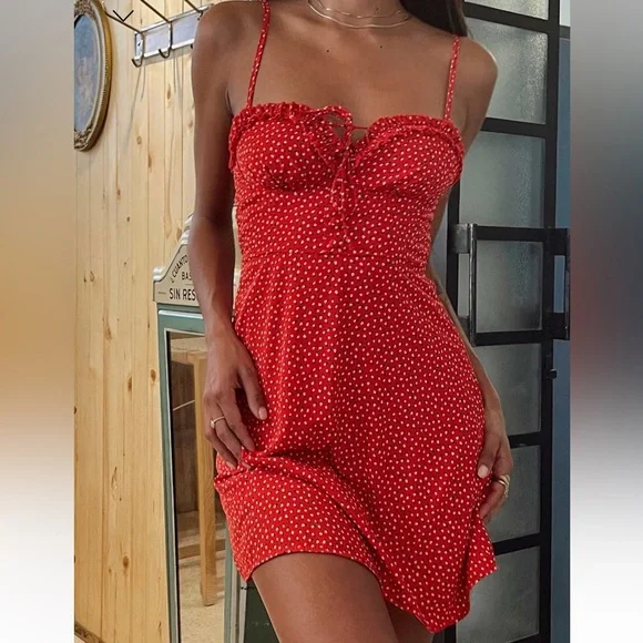 princess polly polka dot dress red Nellie Mini Dress Red Polka Dot